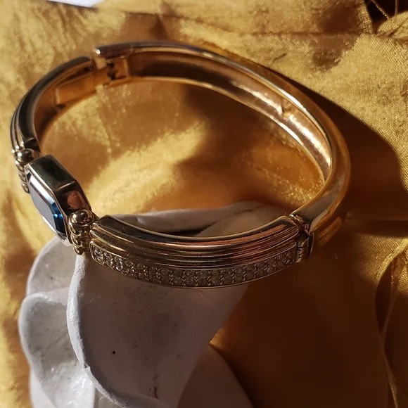 Swarovski Blue Crystal Gold-Plated Bangle Bracelet - Picture 9 of 11